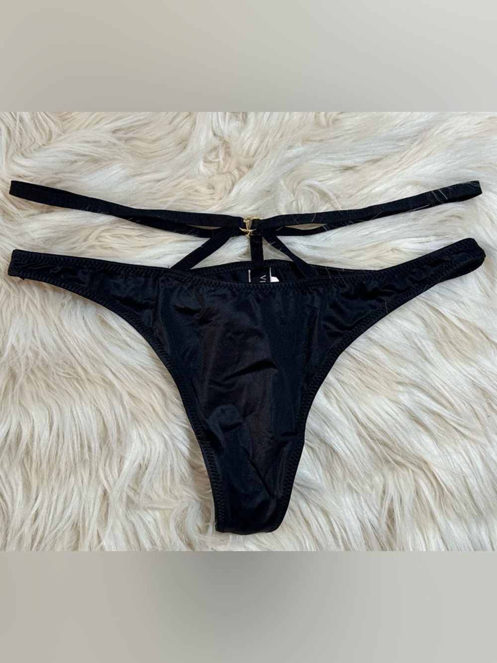 Victoria's Secret Black Bikini Bottom with Gold Logo Accent